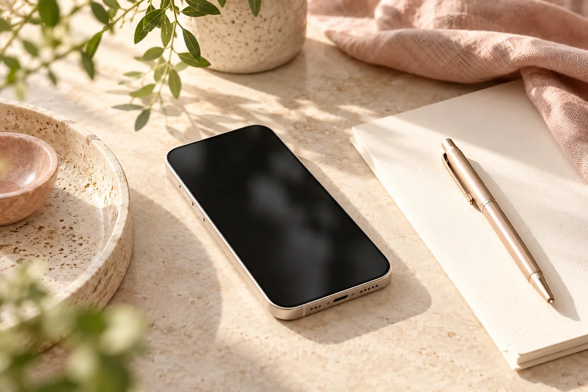 Illustrative contact desk with a phone, blank paper and pen.